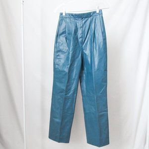 VINTAGE Blue Leather High Waist Pants Genuine Leather Size/6, 24" waist